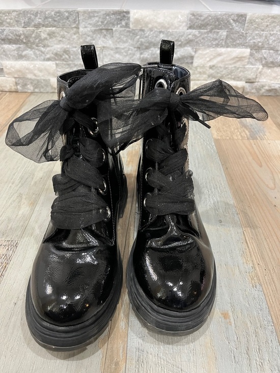Other - Nina Chassy Booties Black Patent Lace-Up Boots with Sheer Ribbon Laces Girl Sz 5